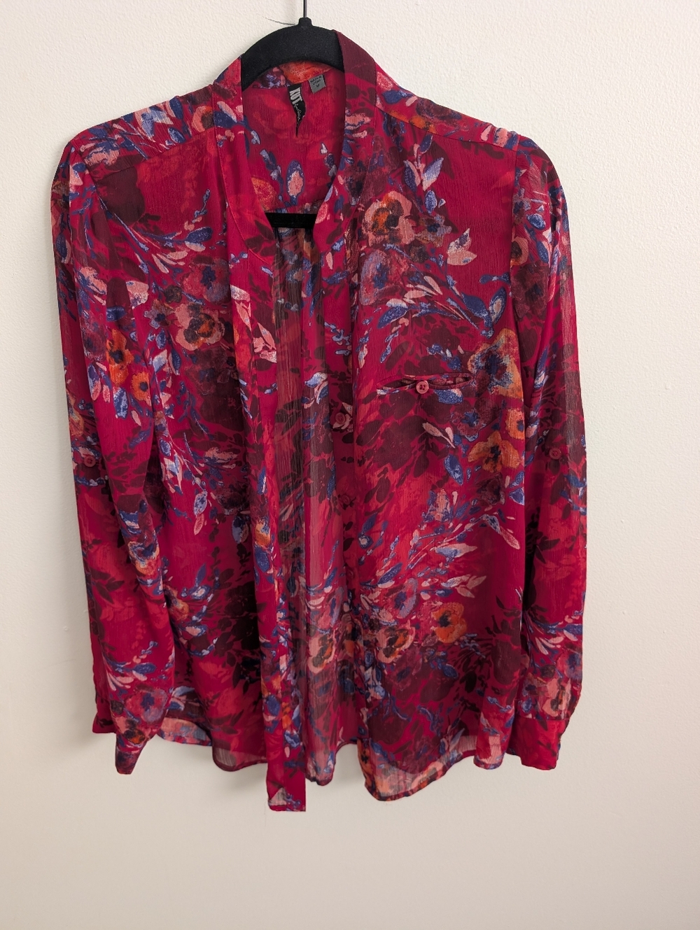 KUT from the Kloth Boho Sheer Floral Button Up Top M